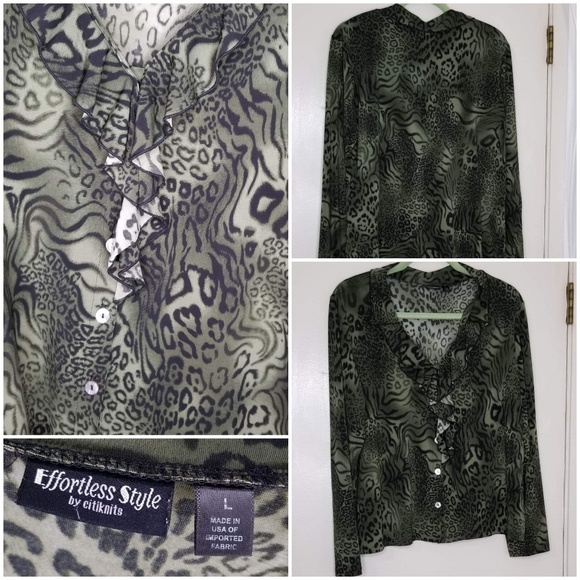 Effortless Style Animal Print LS Size L Top - Picture 1 of 1